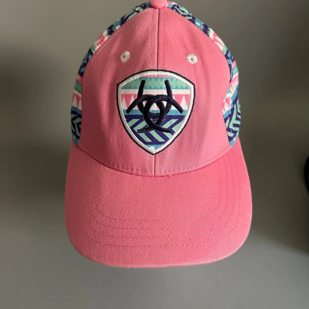 Ariat Womens Pink Southwestern Aztec Print Snapback Baseball Hat Cap Logo Patch